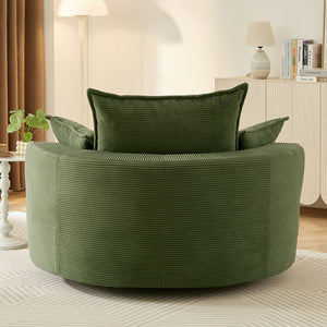 English Elm 360° Oversized Swivel Lounge Chair with 38" Deep Seat Dual-Layer Cushion Corduroy Accent Pillows Green N719S002100F