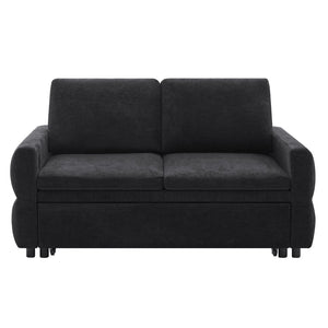 English Elm Convertible Chenille Sleeper Loveseat with Usb Ports and Reclining Backrest for Small Spaces Black N719P390439B