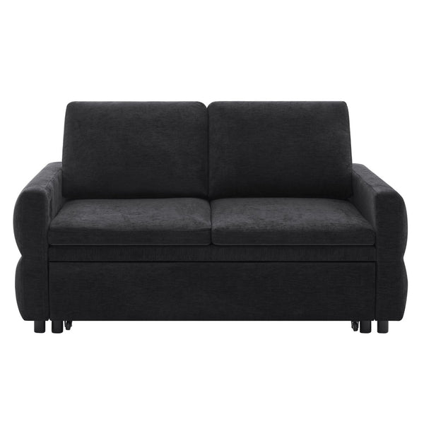 English Elm Convertible Chenille Sleeper Loveseat with Usb Ports and Reclining Backrest for Small Spaces Black N719P390439B