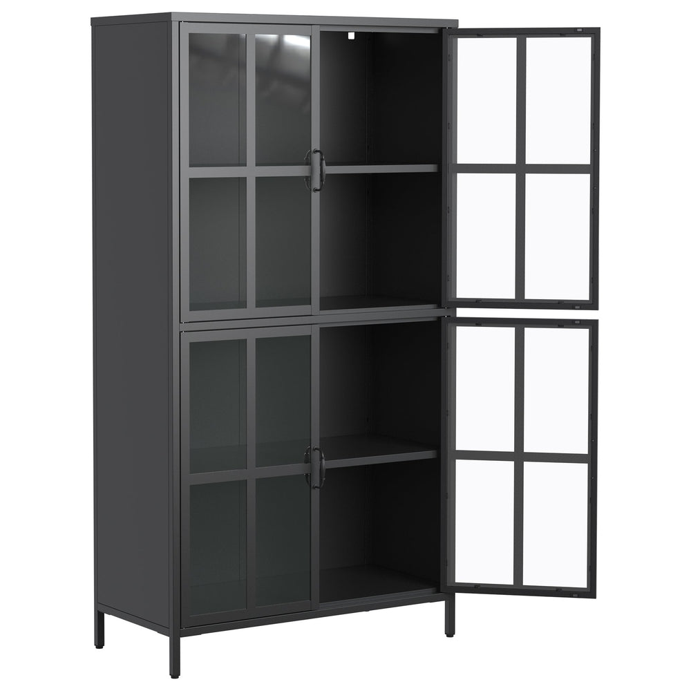 English Elm Premium Black Metal Storage Cabinet with Tempered Glass, Adjustable Shelves, Anti-Tip Safety & Silent Close T2398P263577