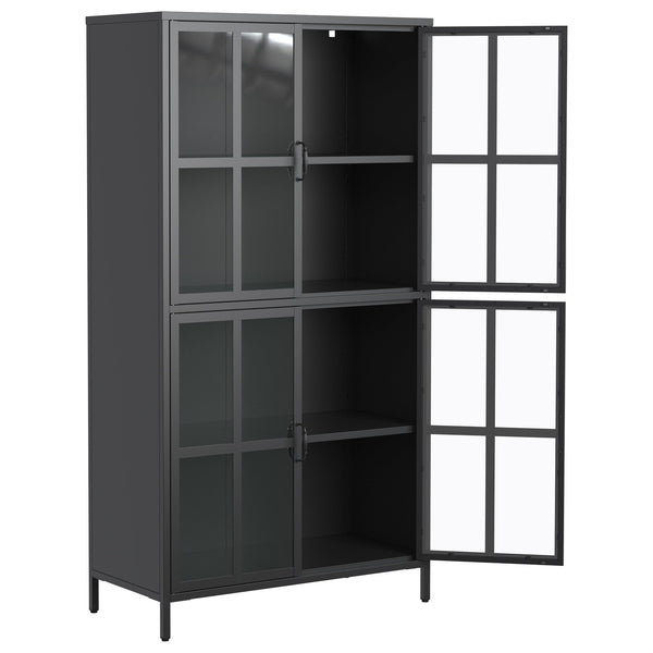English Elm Premium Black Metal Storage Cabinet with Tempered Glass, Adjustable Shelves, Anti-Tip Safety & Silent Close T2398P263577