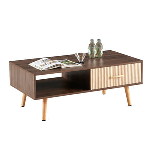 English Elm Rectangle Coffee Table With Solid Wood Legs, Modern Design, Storage Drawer, Walnut Finish Elegance W1265P236869-GIGA