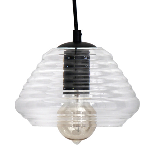 English Elm Torus Industrial Triangle Pendant with Ribbed Clear Glass Shade by LumiSource — Edison Bulb Included, 60" Cord B202P224176