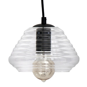 English Elm Torus Industrial Triangle Pendant with Ribbed Clear Glass Shade by LumiSource — Edison Bulb Included, 60" Cord B202P224176