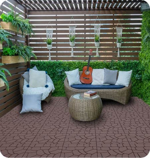 English Elm New Interlocking Polypropylene Patio Floor Tiles 44 Piece Set for Balcony Poolside Use W3022P251868