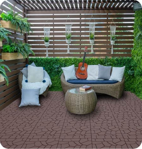 English Elm New Interlocking Polypropylene Patio Floor Tiles 44 Piece Set for Balcony Poolside Use W3022P251868