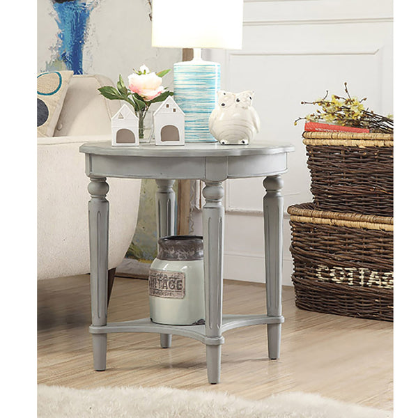 English Elm Antique Slate End Table With Open Shelf - French-Inspired Elegance For Living Rooms & Bedrooms B062P189202