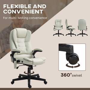 English Elm Homcom 6 Point Vibrating Massage Office Chair With Heat, Microfiber High Back Executive Office Chair With Reclining Backrest, Padded Armrests and Remote, Beige