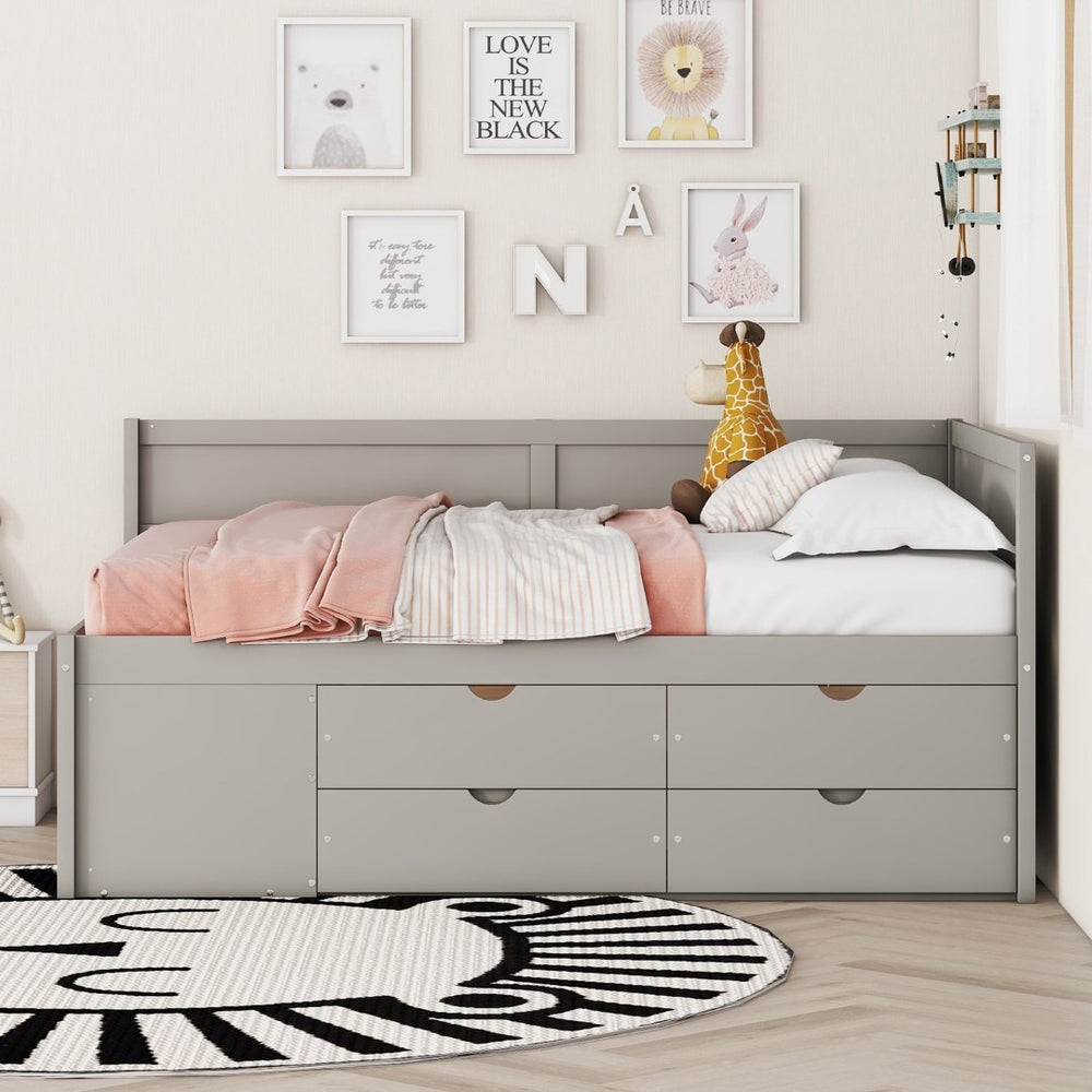 English Elm Full Size Daybed with Storage Drawers Open Shelves Low Profile Contemporary Frame Gray LP102023AAE