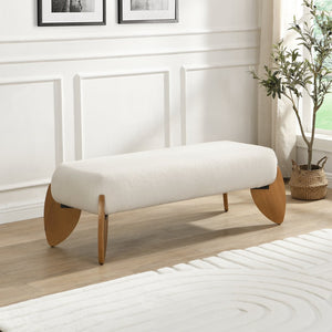 English Elm Christopher Knight Home® - [Stylish Long White Bouclé Ottoman] Elegant 49" Slender Bench with Plush Bouclé Upholstery, Acacia Wood Feet, 250lb Capacity N769P253815A