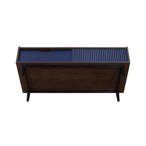 English Elm Duane 47" Coffee Table with Ribbed Wood Grain Laminate, Full-Extension Drawer & Iron Feet Durable Design Navy Blue B365P398089