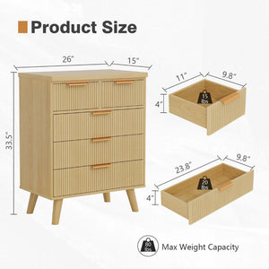 English Elm 5 Drawer Fluted Chest Natural Wood Finish Bohemian Storage for Nursery or Bedroom T3773P415633