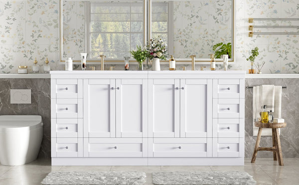 English Elm 72-inch Shaker Double Bathroom Vanity with Resin Basin and Soft Close Storage N729P000030K