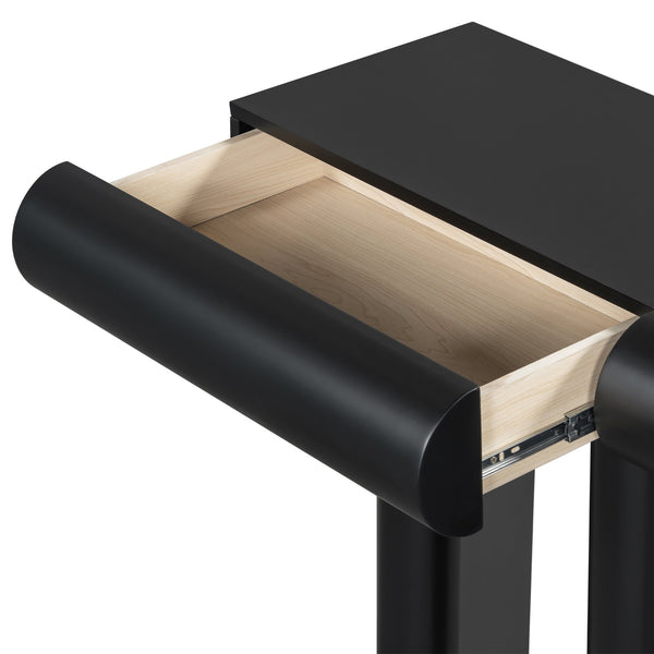 English Elm U_Style 47.6" Modern High-Gloss Entryway Table with Curved Drawers, Geometric Legs & Storage Black N711P285757B