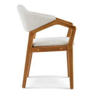 English Elm Indoor Chenille Upholstered Arm Dining Chairs Set of 2 with Bentwood Teak Frame N779P370761B