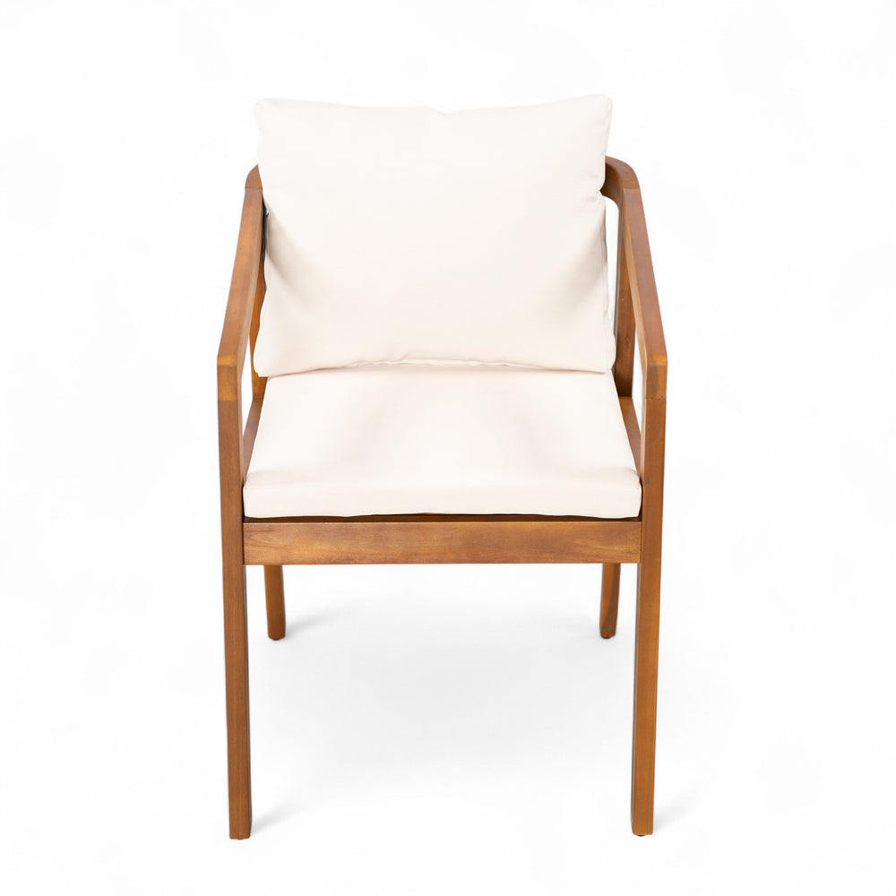 English Elm Christopher Knight Home® - Acacia Solid Acacia Wood Outdoor Dining Chairs Set of 2 with Beige Weather-Resistant Cushions, Natural Finish N776P286347B