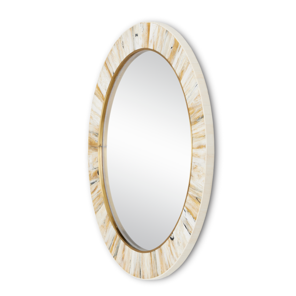 Niva Round Mirror - Elegant Cream and Brass Finish Faux Horn Design for Contemporary Decor Style