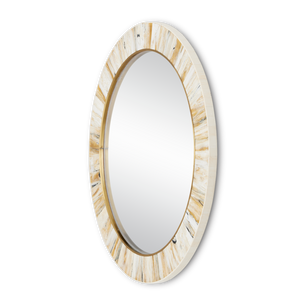 Niva Round Mirror - Elegant Cream and Brass Finish Faux Horn Design for Contemporary Decor Style