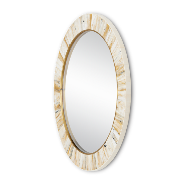 Niva Round Mirror - Elegant Cream and Brass Finish Faux Horn Design for Contemporary Decor Style