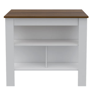 English Elm Brooklyn Rustic Kitchen Island with Concealed Shelves and Walnut Accents for Stylish Storage and Prep Multicolor 45 L x 32 W x 4 H B128P148677