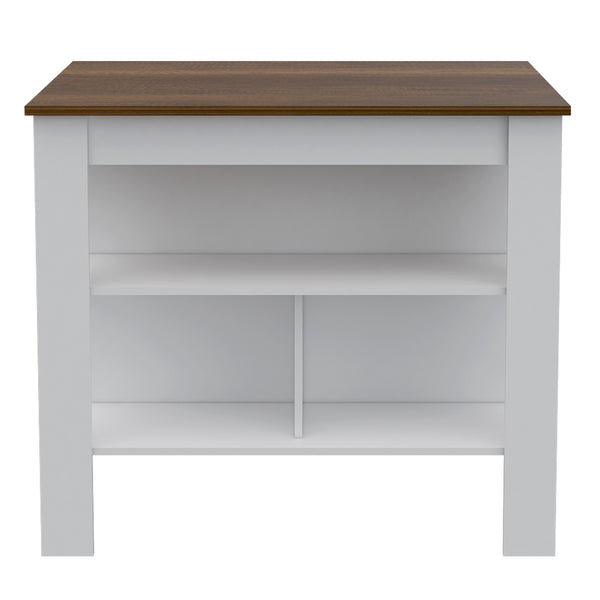 English Elm Brooklyn Rustic Kitchen Island with Concealed Shelves and Walnut Accents for Stylish Storage and Prep Multicolor 45 L x 32 W x 4 H B128P148677