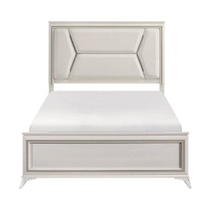 English Elm 1pc Chenille Upholstered Queen Headboard with LED Lighting, Modern Luxury Bed Frame in Antique White Gold Finish B011S01547