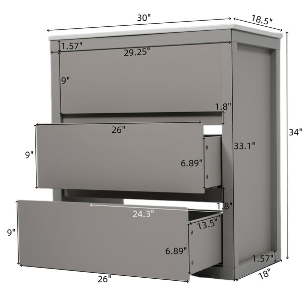 English Elm Christopher Knight Home® - 30" Bathroom Vanity with Ceramic Sink, 2 Soft-Close Full-Extension Drawers, Handle-Free 45° Design, Durable MDF Gray N817P280549G