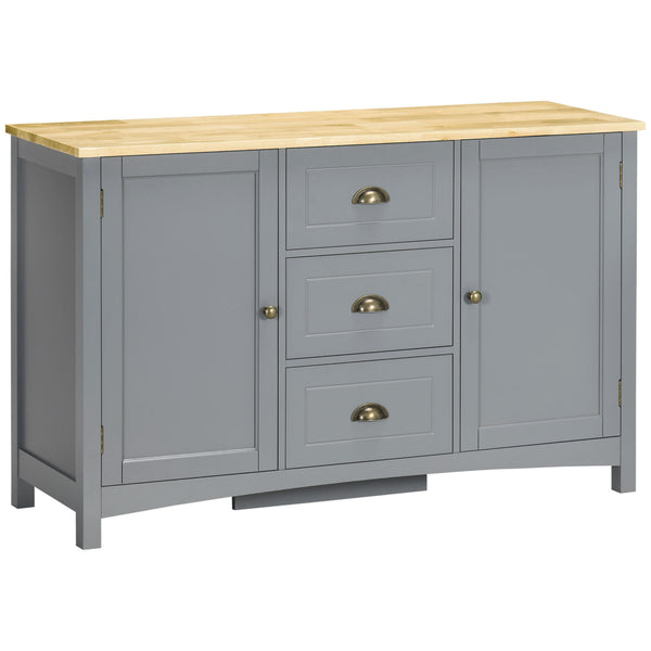 English Elm Homcom Retro Sideboard Buffet Cabinet With Rubber Wood Top, Adjustable Shelves & Drawers For Storage W2225P217364