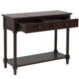 English Elm Trexm Daisy Series Console Table Traditional Design With Two Drawers and Bottom Shelf Acacia Mangium (Retro Blue)