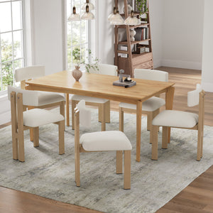 English Elm Christopher Knight Home® - 7- Piece Dining Set with Mid-Century Wood Table and Upholstered Armless Chairs, Sturdy Metal Legs, Cozy Comfort Beige+Natural N768P211168N_6_64676.00NOAK