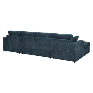 English Elm 3 Corduroy Double-Chaise Sectional Sofa with Removable Covers, Foam Cushions & Minimalist Design Blue B343S00009