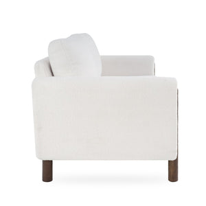 English Elm Comfy Mid-century Modern Loveseat with Walnut Legs Teddy Fabric 2-seat Small Space Sofa White W2308P463600