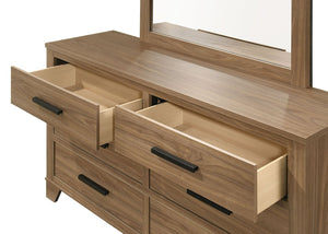 English Elm Walnut Finish King Bedroom Set Carved Headboard Rubberwood Frame with Two Nightstands B2741S00903