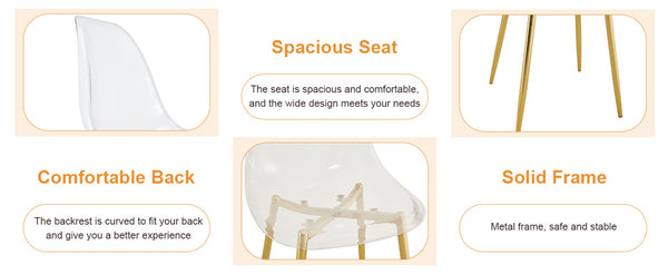 English Elm Table and Chair Set Marble Glass Top Gold Legs Four Seat Dining for Small Spaces Black,Transparent,White+Gold W1151S04654