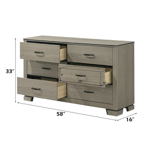 English Elm Modern Weathered Finish Six-Drawer Dresser 58"W x16"D x33"H Poplar Construction Smooth Glides Gray 61 L x 18 W x 33 H B2741P404896