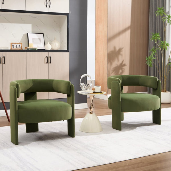 English Elm Accent Chair Velvet Upholstered Mid Century Modern Seat with Tapered Wood Legs for Any Room Green W3244P417183