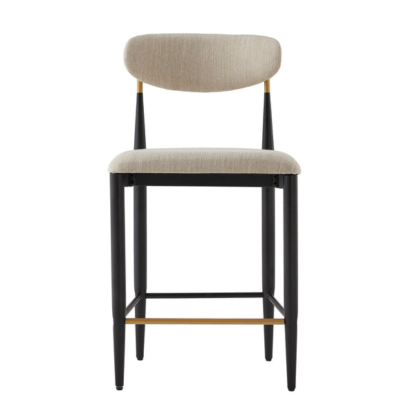 English Elm Christopher Knight Home® - ARMLESS Modern Upholstered Counter Stool Set of 2 with Iron Toothpick Frame, Gold Trim Accents Beige+Black N771P316339A