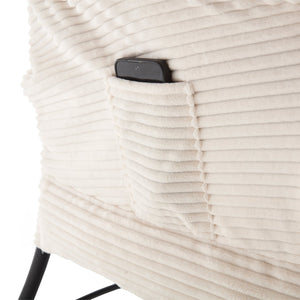 English Elm Lazy Chair Plush Ottoman Lounge Chair with Ergonomic Back, Side Pocket, Steel Frame Comfort White W640P271553