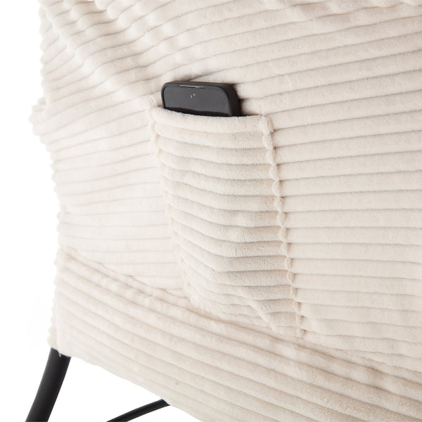 English Elm Lazy Chair Plush Ottoman Lounge Chair with Ergonomic Back, Side Pocket, Steel Frame Comfort White W640P271553