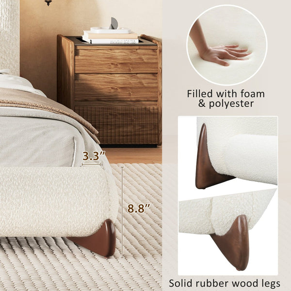 English Elm California King Boucle Platform Bed Curved Wraparound Frame Solid Wood Legs N757C400500W