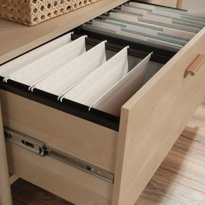 English Elm Storage Credenza Brown Finish with Full-Extension File Drawer, Cord Management, Adjustable Shelf, Durable 70.9" L B356P402753