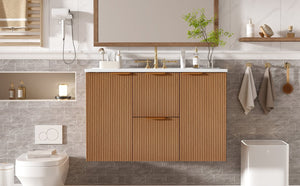 English Elm [video]36 Inch Floating Bathroom Vanity with Ceramic Sink Mdf Cabinet Soft Close N729P417256N