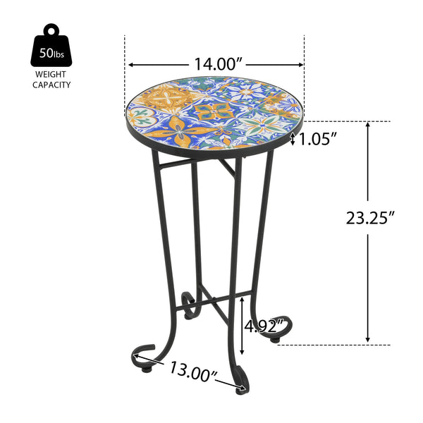 English Elm Christopher Knight Home® - Patio Side Table with Vibrant Ceramic Floral Top, Powder-Coated Steel Frame, Weather-Resistant Finish Black,Colorful N768P214929A