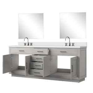 English Elm White Oak Double Bath Vanity Set With Cultured Marble Top, Mirrors & Faucets - Stylish & Durable! B2731S01819-GIGA