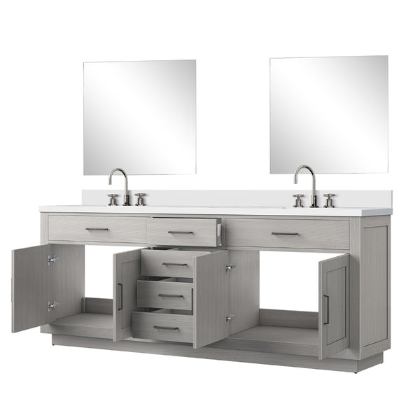 English Elm White Oak Double Bath Vanity Set With Cultured Marble Top, Mirrors & Faucets - Stylish & Durable! B2731S01819-GIGA