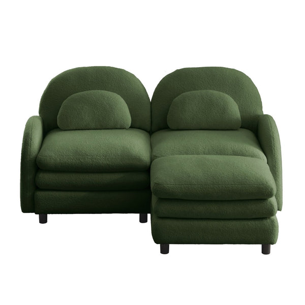 English Elm Teddy Fleece Modular Loveseat with Ottoman Curved Sculptural Sofa for Living Room Green W5656S00077