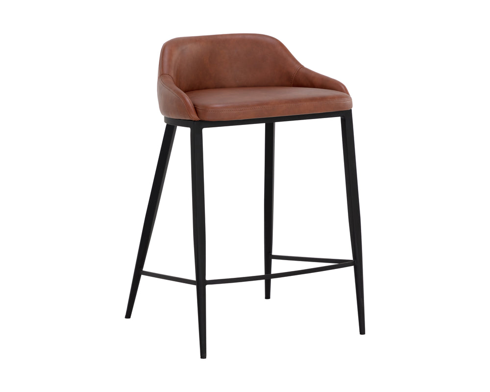 Sunpan Astra Counter Stool - Modern Faux Leather Design with Strong Iron Legs for Stylish Comfort Black / Cinnamon Brown