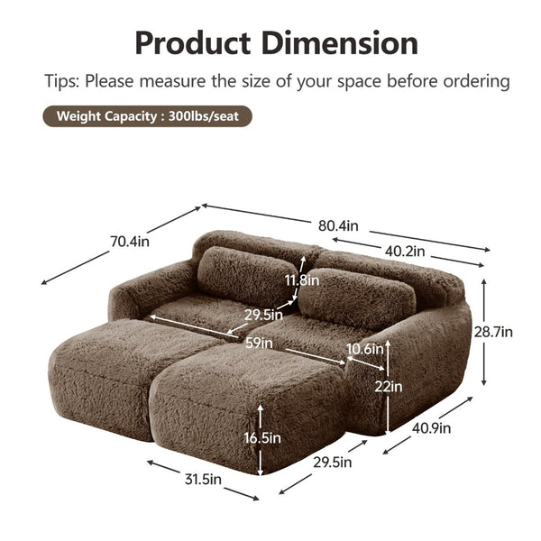 English Elm 80''soft Plush Modular Sectional Sofa with Chaise Deep Seat High Density Foam Living Room Chocolate W714S01539