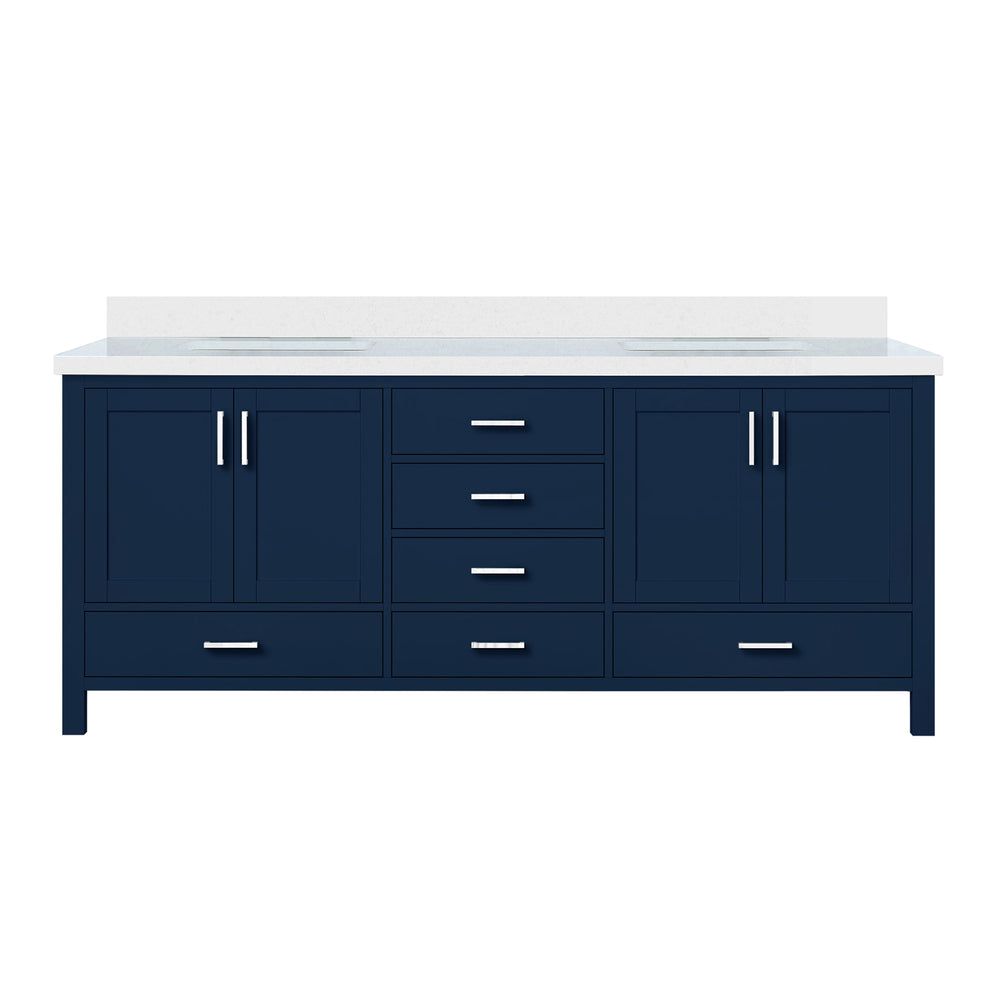 English Elm Navy Blue Double Bath Vanity With White Quartz Top – Stylish 80" W Design For Ultimate Storage & Elegance B2731P258960