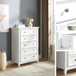 English Elm Modern 5 Drawers Dresser with Smooth Glide Drawers, Stylish Metal Handles & Unique Stable Feet Organizer for Bedroom and Living Room Storage (45.87"L x 20.08"W x 11.03"H) White W2275P149803